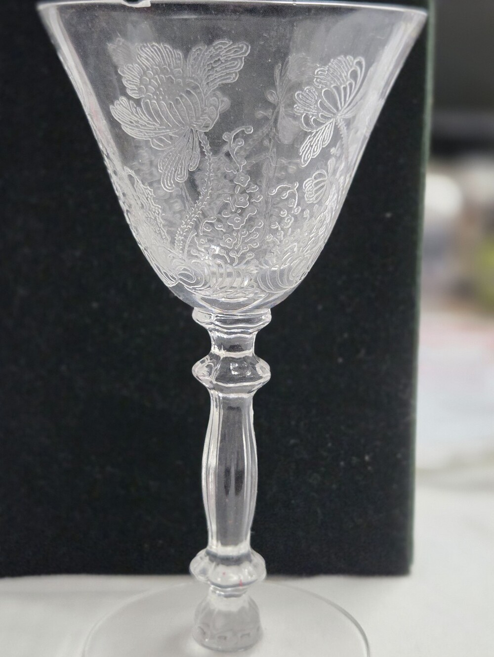 Fostoria Crystal Etched Floral Wine Water Goblet Glass -Clear in Shirley Pattern